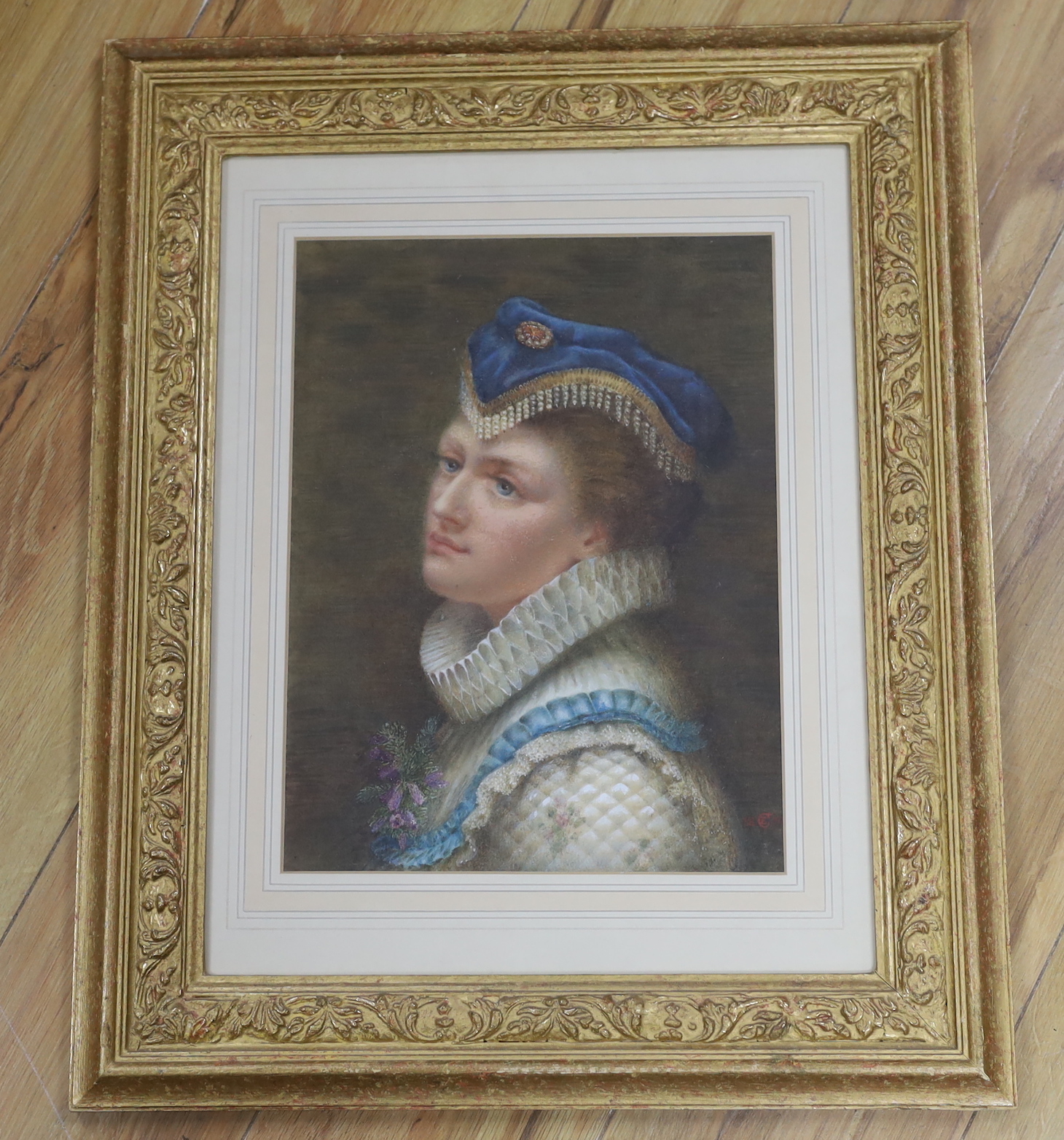 Ernest Crofts R.A. (1847-1911), pastel, portrait of Mary, Queen of Scots, monogrammed and dated, 1890, 33 x 25cm